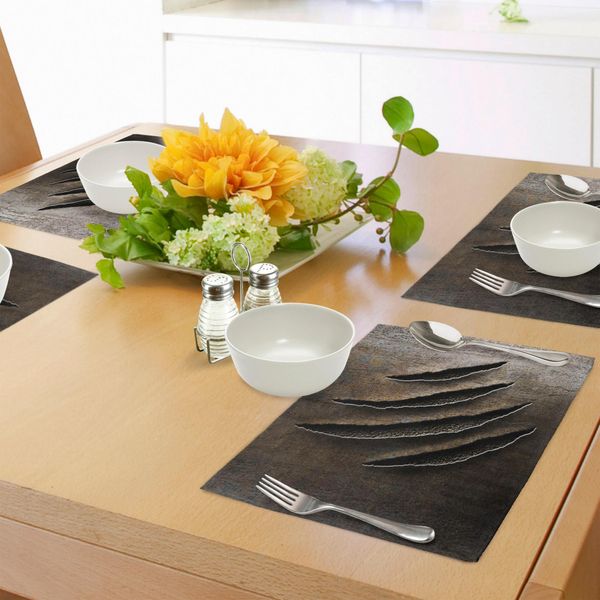 Tovagliette Abakuhaus Horrorhaus, Motivo Graffiante Selvaggio Su Sfondo Di Ferro Arrugginito, Stampa Con Tema Animali Pericolosi, Tiscjdeco In Tessuto Resistente Al Lavaggio Per Sala Da Pranzo E Cucina, Marrone-image