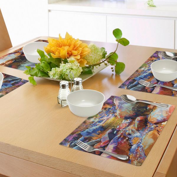 Tovagliette Fantasia Abakuhaus, Cascata Astratta Con Rocce Nel Fiume Immagine Digitale Stilizzata In Acrilico, Tiscjdeco In Tessuto Resistente Al Colore Per La Sala Da Pranzo E La Cucina, Multicolore-image