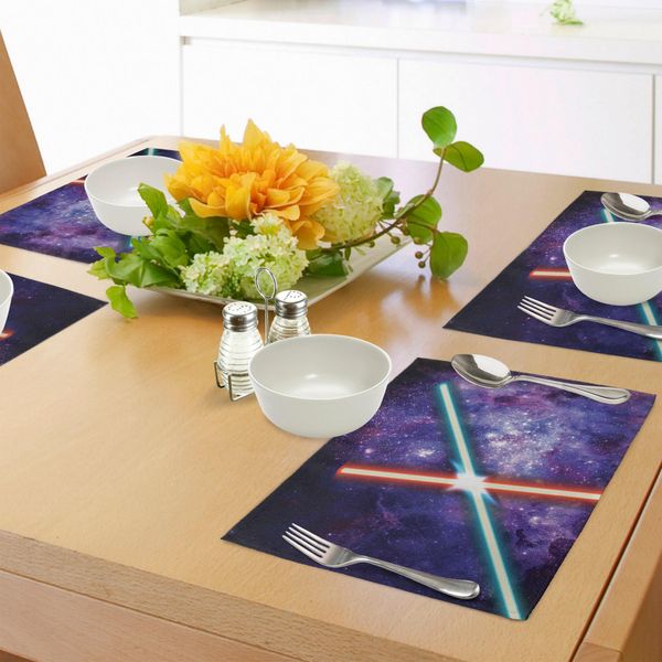 Tovagliette Abakuhaus Galaxis, Illustrazione Futuristica E Fantastica Con Tema Galattico, Immagine Con Tema Tecnologico, Tiscjdeco In Tessuto Resistente Al Lavaggio Per Sala Da Pranzo E Cucina, Nero, Blu E Rosso-image
