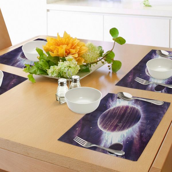 Tovagliette Abakuhaus Galaxis, Tema Spaziale, Pianeti Saturno Marte Nettuno, Stampa Artistica Fantascientifica Con Sole, Tiscjdeco In Tessuto Resistente Al Lavaggio Per Sala Da Pranzo E Cucina, Viola Viola-image