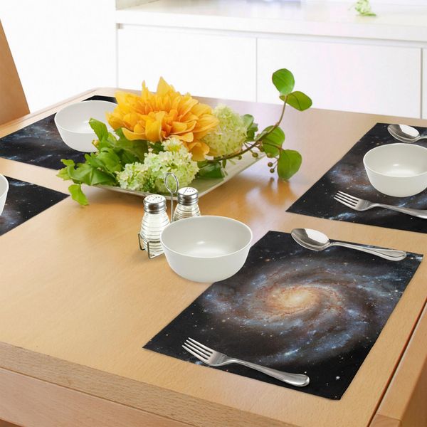 Tovagliette Abakuhaus Galaxis, Stelle Nella Galassia, Pianeti A Spirale, Spazio, Nebulosa, Tema Astronomico, Stampa, Decorazione Da Tavola In Tessuto Resistente Al Lavaggio Per Sala Da Pranzo E Cucina, Viola, Beige, Nero-image