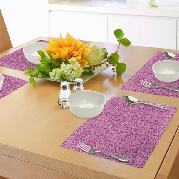 Tovagliette Abakuhaus Malva, Motivo Tribale Etnico Con Grafica Boho Orientale Decorativa Astratta Ispirata Alla Vendemmia, Tessuto Lavabile E Resistente Al Lavaggio Per Sala Da Pranzo E Cucina, Rosa Magenta.-image