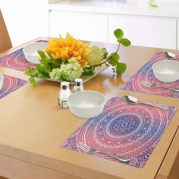 Abakuhaus Tovagliette Rosa E Viola, Design Mandala Ombre, Motivi Etnici Orientali, Chakra, Meditazione, Arte Hippie, Tiscjdeco In Tessuto Resistente Al Lavaggio Per Sala Da Pranzo E Cucina, Viola Rosa-image
