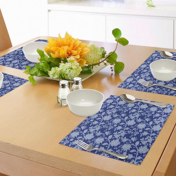 Tovagliette Abakuhaus, Fiori Classici Orientali E Motivi Paisley Ottoman Nostalgic Bloom Design, Tiscjdeco In Tessuto Resistente Al Lavaggio Per Sala Da Pranzo E Cucina, Blu Reale-image