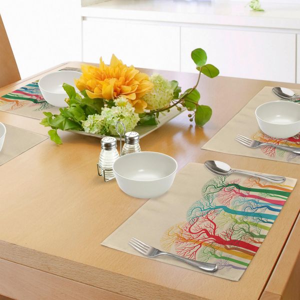 Abakuhaus Tovagliette Autunnali, Punte Di Alberi Astratte Senza Foglie Colorate Ramificate, Fogliame Creativo, Grafica Artistica, Tiscjdeco In Tessuto Resistente Al Colore Per La Sala Da Pranzo E La Cucina, Multicolore-image