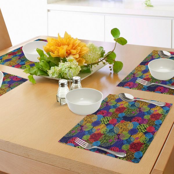 Abakuhaus Tovagliette Funky, Forme Geometriche Stilizzate Sporche E Sfocate Con Linee Disegnate A Mano, Grafica, Tiscjdeco In Tessuto Resistente Ai Colori Per La Sala Da Pranzo E La Cucina, Multicolore-image