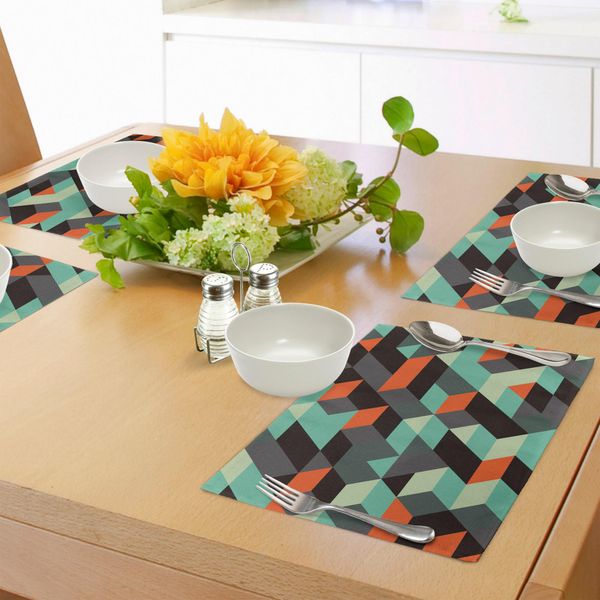 Abakuhaus Tovagliette Moderne, Stampa Geometrica Con Forme Quadrate E Triangolari E Ombre A Zigzag, Tiscjdeco In Tessuto Resistente Al Lavaggio Per La Sala Da Pranzo E La Cucina, Multicolore-image
