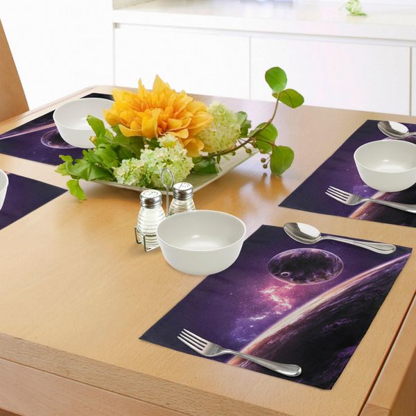 Tovagliette Abakuhaus Galaxis, Pianeti Sopra La Nebulosa Viola Cometa Celeste Raggi Magici Universo Astronomia Immagine, Tiscjdeco In Tessuto Resistente Ai Colori Per La Sala Da Pranzo E La Cucina, Magenta Viola-image