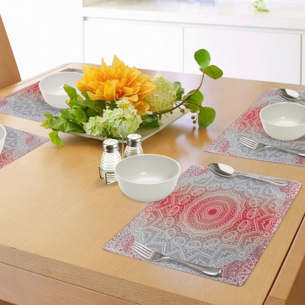 Abakuhaus Tovagliette Grigie E Rosse, Divinità Popolare Etnica Orientale E Mistico Boho Zen Ombre Mandala Art Design, Tiscjdeco In Tessuto Resistente Al Lavaggio Per La Sala Da Pranzo E La Cucina, Grigio Rosso-image