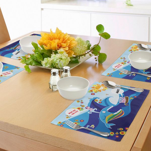Tovagliette Abakuhaus Wal, Pesci Balena E Conigli Colorati Disegnati A Mano Con Illustrazioni Caricaturali Sun, Tiscjdeco In Tessuto Resistente Al Lavaggio Per La Sala Da Pranzo E La Cucina, Multicolore-image