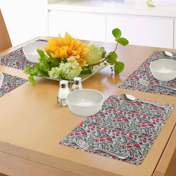 Tovagliette Retrò Abakuhaus, Motivo Floreale Boho Colorato Con Un Tocco Moderno, Tiscjdeco In Tessuto Resistente Al Lavaggio Per La Sala Da Pranzo E La Cucina, Rosa E Grigio-image