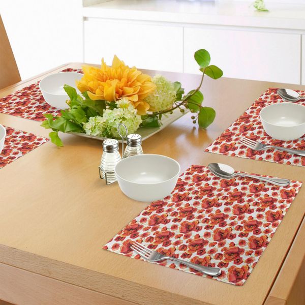 Tovagliette Abakuhaus Con Motivi Floreali, Papaveri Rossi, Acquerello, Pennello Da Pittore, Effetto Artistico, Natura Idilliaca, Stampa Artistica, Sottobicchieri In Tessuto Lavabile, Decorazione Da Tavola Con Stampa, Bianco E Rosso-image