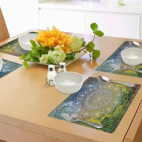 Abakuhaus Tovagliette Etniche, Mandala Asiatico Mistico Cultura Zen Chakra Karma Calma E Armonia Icon Boho Design, Tiscjdeco In Tessuto Resistente Al Lavaggio Per La Sala Da Pranzo E La Cucina, Multicolore-image