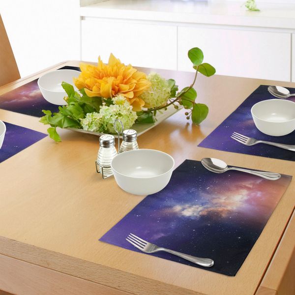 Abakuhaus Tovagliette, Stelle Nel Cielo Supernova Cometa Costellazione Universo Meteora Immagine Dei Pianeti, Tiscjdeco In Tessuto Resistente Al Lavaggio Per La Sala Da Pranzo E La Cucina, Blu Scuro Viola-image