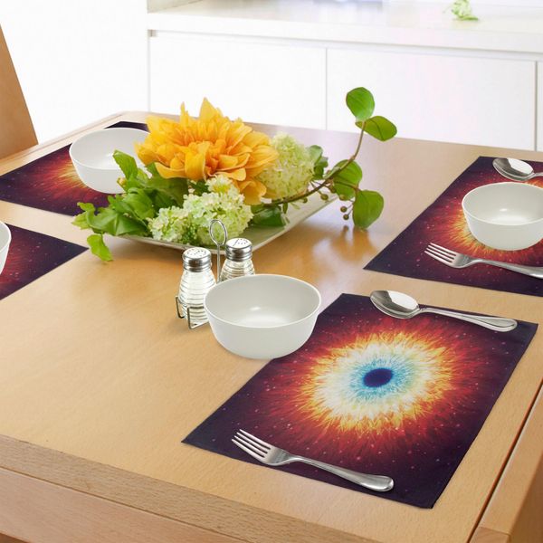 Abakuhaus Tovagliette, Galassia Con Stelle E Buco Nero Misteriosa Magia Celeste Universo Astrale, Tiscjdeco In Tessuto Resistente Al Lavaggio Per Sala Da Pranzo E Cucina, Arancione Blu-image