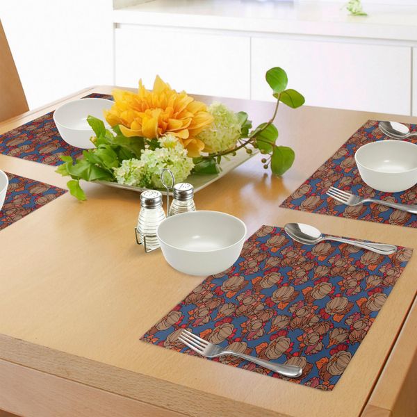 Tovagliette Abakuhaus, Motivo Floreale Funk-Kunst-Art-Zwiebel In Tonalità Pastello, Stampa Boho Moderna, Tiscjdeco In Tessuto Resistente Al Lavaggio Per Sala Da Pranzo E Cucina, Marrone E Blu-image