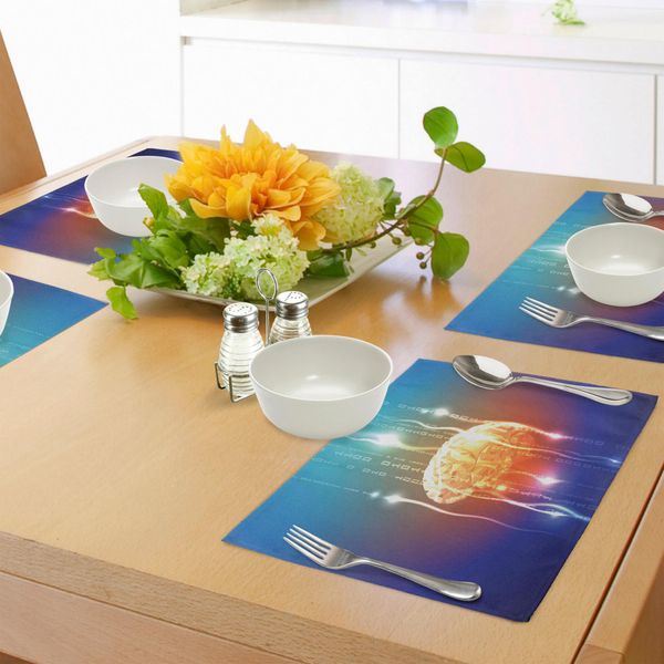 Tovagliette Fantasia Abakuhaus, Flusso Di Cifre Binarie Che Sgorgano Dalla Stampa Astratta Sul Tema Della Creatività Mentale, Tovagliette Decorative In Tessuto Resistente Ai Colori Per La Sala Da Pranzo E La Cucina, Multicolore-image