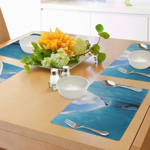 Tovagliette Abakuhaus Natur, Montagne Di Ghiaccio Congelate Al Polo Nord, Cubo Sud, Tema Invernale, Stampa Artistica, Tiscjdeco In Tessuto Resistente Al Lavaggio Per La Sala Da Pranzo E La Cucina, Bianco E Blu-image