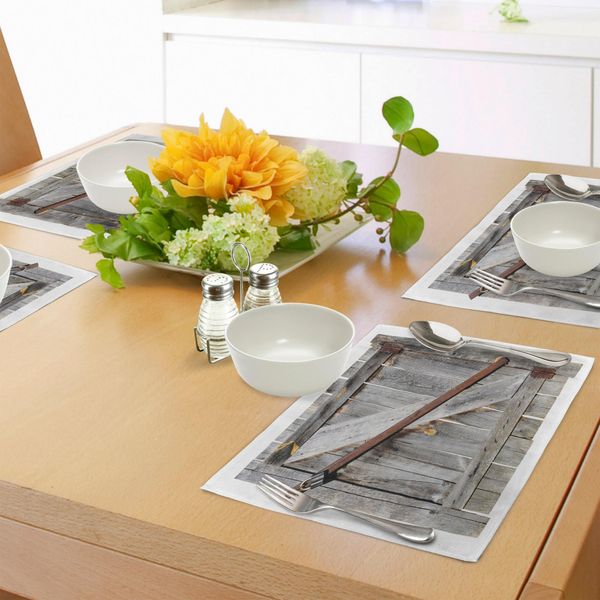 Tovagliette Rustiche Abakuhaus, Porta Da Fienile In Legno Invecchiato Con Serrature Incrociate Arrugginite, Design Antico Da Fattoria Occidentale, Tessuto Lavabile E Resistente Al Lavaggio Per Sala Da Pranzo E Cucina, Marrone-image