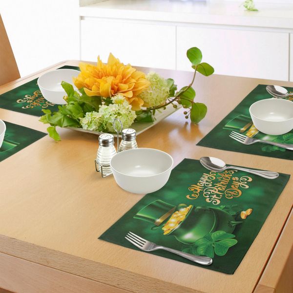 Abakuhaus "Tovagliette Per Il Giorno Di San Patrizio, Grande Cappello Da Folletto Con Trifoglio Dorato, Auguri Per Il 17 Marzo, Decorazioni Da Tavola In Tessuto Resistente Ai Colori Per La Sala Da Pranzo E La Cucina, Verde Smeraldo E Giallo"-image