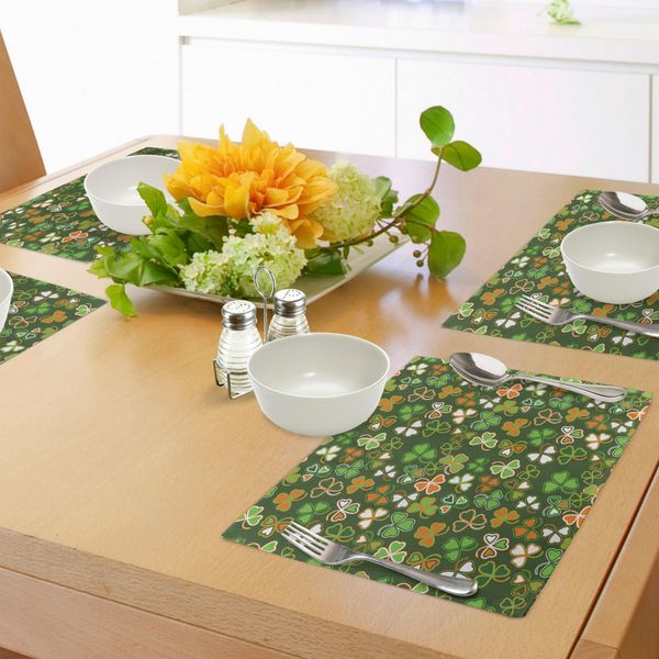 Abakuhaus "Tovagliette Per Il Giorno Di San Patrizio, Motivo A Quadrifogli Fortunati, Festeggiamenti Irlandesi, Stampe Per Feste, Decorazioni Per La Tavola In Tessuto Resistente Ai Colori Per La Sala Da Pranzo E La Cucina, Arancione E Verde"-image