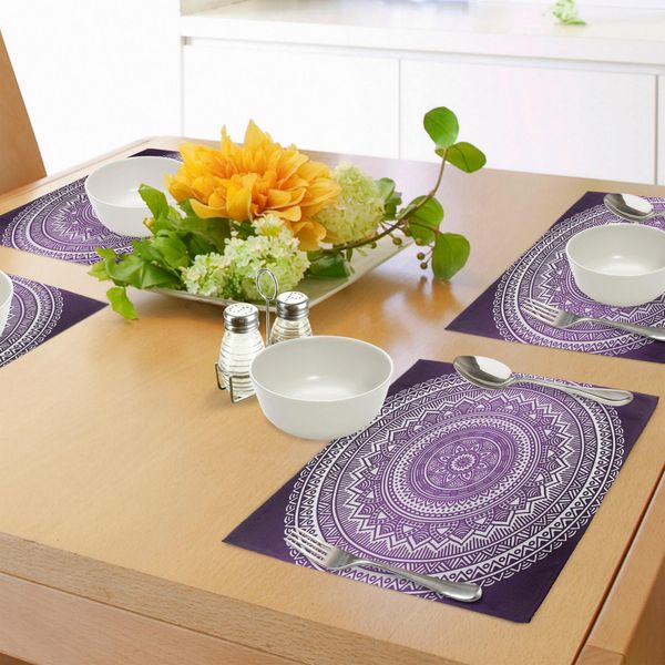 Abakuhaus Tovagliette Viola, Stampa Artistica Ombre Mandala, Motivo Floreale Vivace, Design Ispirato Allo Stile Boho Hippie, Decorazione Da Tavola In Tessuto Resistente Al Lavaggio Per Sala Da Pranzo E Cucina, Viola E Bianco-image