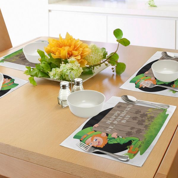 Abakuhaus "Tovagliette Per Il Giorno Di San Patrizio, Folletto Irlandese E Assa Di Legno Con Motivo A Trifoglio, Decorazioni Da Tavola In Tessuto Resistente Al Lavaggio Per La Sala Da Pranzo E La Cucina, Verde Smeraldo E Marrone Terra D'ombra"-image