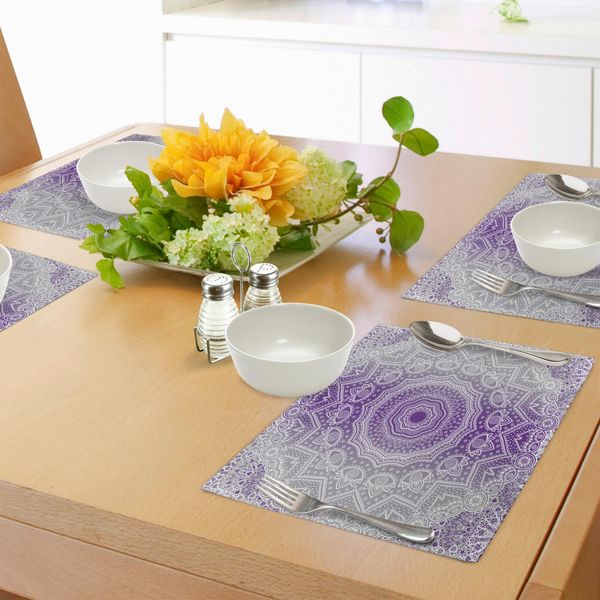 Abakuhaus Tovagliette Grigie E Viola, Ombre Mandala Sintesi Dell'arte Religiosa Orientale Tema Cosmico Disegno A Caratteri Stampa, Tiscjdeco In Tessuto Resistente Al Lavaggio Per La Sala Da Pranzo E La Cucina, Viola-image