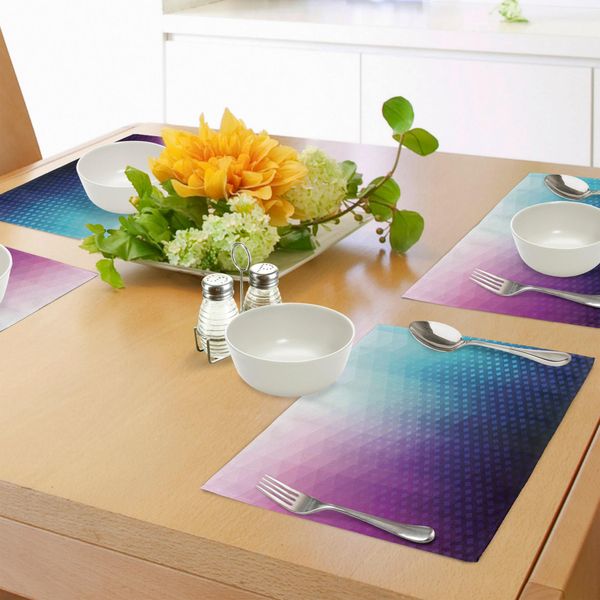 Abakuhaus Tovagliette Astratte, Sfondo Sfumato Con Piccoli Triangoli Frattali Geometrici, Stile Grafico, Tiscjdeco In Tessuto Resistente Ai Colori Per La Sala Da Pranzo E La Cucina, Rosa Blu-image