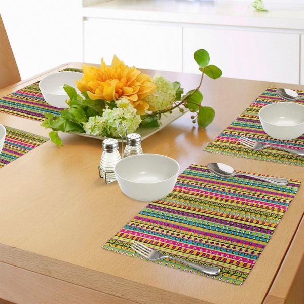 Tovagliette Retrò Abakuhaus, Motivo Astratto A Strisce Colorate, Triangoli, Quadrati E Caleidoscopio, Stampa Artistica, Decorazione Da Tavola In Tessuto Resistente Al Lavaggio Per Sala Da Pranzo E Cucina, Multicolore-image