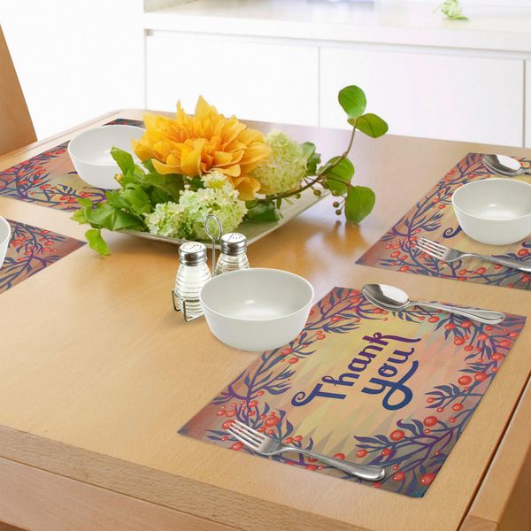 Tovagliette Abakuhaus Natur, Natale Con Fiore Rosso E Foglie, Sfondo Geometrico Con Edera E Biglietto Di Ringraziamento, Tiscjdeco In Tessuto Resistente Al Lavaggio Per Sala Da Pranzo E Cucina, Multicolore-image