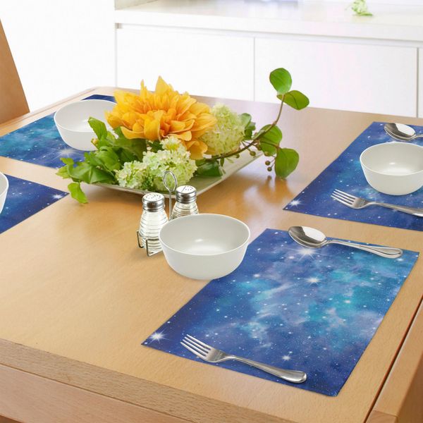 Abakuhaus Tovagliette, Costellazione Di Stelle Vivaci Profondità Polverosa Dell'etere Interstellare Immagine Infinita, Tiscjdeco In Tessuto Resistente Al Colore Per La Sala Da Pranzo E La Cucina, Blu-image