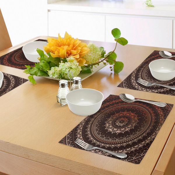 Tovagliette Abakuhaus Mandala, Simbolismo Etnico Tribale, Cerchio Cosmico E Cosmico, Icone Esoteriche Stampate, Tiscjdeco In Tessuto Resistente Al Lavaggio Per Sala Da Pranzo E Cucina, Marrone Castagna-image