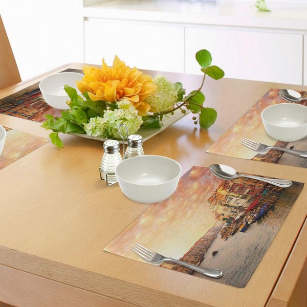 Abakuhaus Tovagliette Paesaggio, Venezia-Città-Italia-Paesaggio Con Vecchie Case Gondole E Pizzi Immagine, Tiscjdeco In Tessuto Resistente Ai Colori Per La Sala Da Pranzo E La Cucina, Multicolore-image