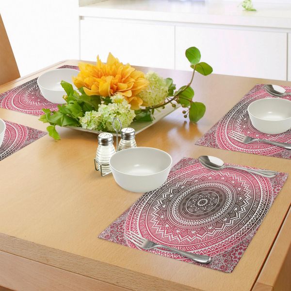 Abakuhaus Tovagliette Rosa E Bianche, Motivo Mandala Ombre Boemo Vintage, Design Zen Tradizionale Moderno, Decorazioni Da Tavola In Tessuto Resistente Al Lavaggio Per La Sala Da Pranzo E La Cucina, Rosa Bianco-image
