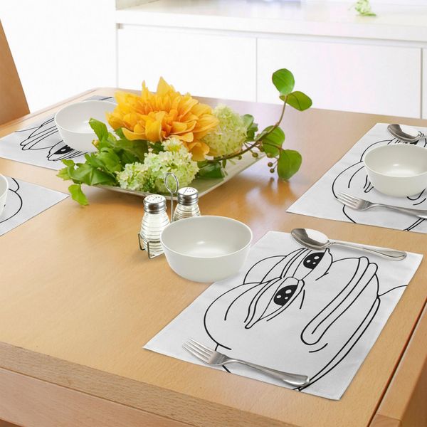 Tovagliette Abakuhaus Humor, Rana Malinconica Meme Cartone Animato Faccia Quasi Piangente Espressione Emotiva Design Stampa, Tiscjdeco In Tessuto Resistente Al Colore Per Sala Da Pranzo E Cucina, Bianco E Nero-image