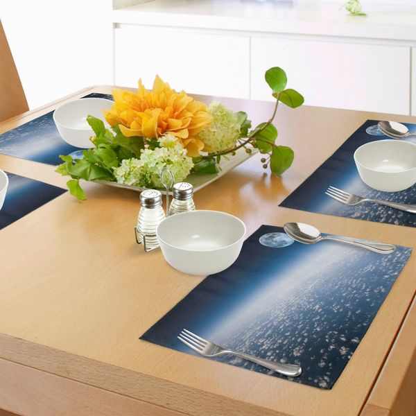 Abakuhaus Tovagliette, Foto Aerea Del Pianeta Terra Con La Luna, Satellite, Mondo, Orizzonte, Immagine, Tiscjdeco In Tessuto Resistente Al Colore Per La Sala Da Pranzo E La Cucina, Azzurro-image