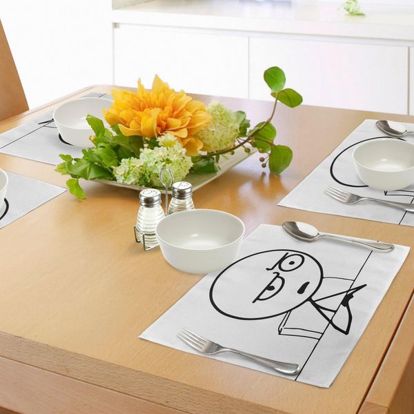 Tovagliette Umoristiche Abakuhaus, Guy Meme Face Best Avatar Wtf Icon Hipster Mascot Snobby Character Image, Tiscjdeco In Tessuto Resistente Al Colore Per La Sala Da Pranzo E La Cucina, Bianco E Nero-image