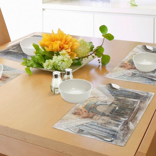 Abakuhaus Tovagliette Antiche, Antica Architettura Rinascimentale Con Stampa Grafica A Colonne, Tiscjdeco In Tessuto Resistente Al Colore Per La Sala Da Pranzo E La Cucina, Blu Petrolio Calendula Beige-image