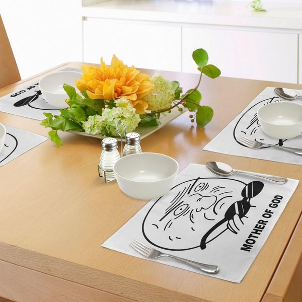 Tovagliette Umoristiche Abakuhaus, Fumetti Sgradevoli Io Gusta Guy Meme Con Espressione Scontenta New Era Artwork, Tiscjdeco In Tessuto Resistente Al Lavaggio Per La Sala Da Pranzo E La Cucina, Bianco E Nero-image