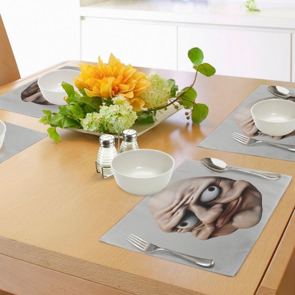 Tovagliette Umoristiche Abakuhaus, Grumpy Internet Troll Face Con Gesti Stravaganti, Immagine Divertente Meme Brutta, Tiscjdeco In Tessuto Resistente Ai Colori Per La Sala Da Pranzo E La Cucina, Grigio Bianco E Marrone Chiaro-image