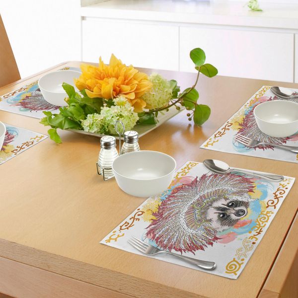 Tovagliette Tribali Abakuhaus, Procione Etnico In Stampa Boho Hippie Selvaggia Etnica Originale Degli Indigeni, Tiscjdeco In Tessuto Resistente Al Lavaggio Per La Sala Da Pranzo E La Cucina, Multicolore-image