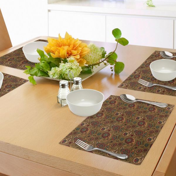 Tovagliette Abakuhaus Paisley, Motivo Floreale Autentico Multicolore Di Ispirazione Vintage Stampato In Colori Terra, Decorazione Da Tavola In Tessuto Resistente Al Lavaggio Per La Sala Da Pranzo E La Cucina, Multicolore-image