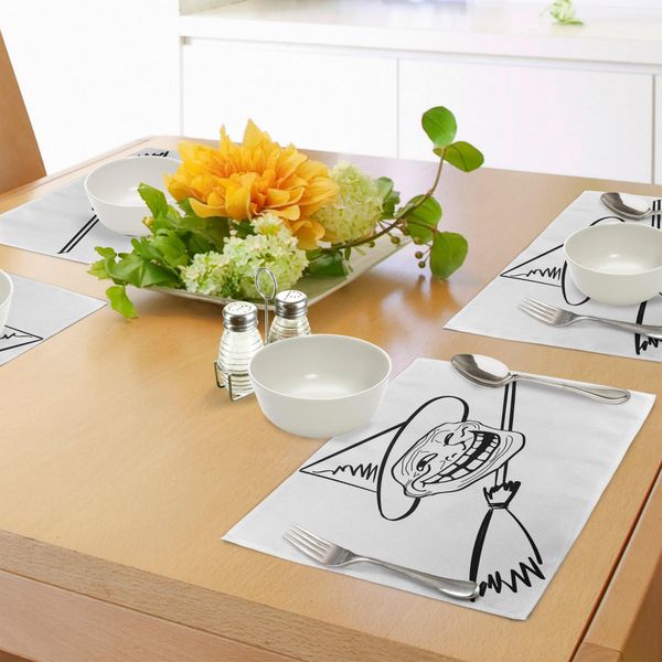 Tovagliette Umoristiche Abakuhaus, Tema Halloween Fantasma Strega Meme Lol Gioia Avatar Spettrale Immagine Artistica Stampata, Decorazione Da Tavola In Tessuto Resistente Ai Colori Per Sala Da Pranzo E Cucina, Bianco E Nero-image