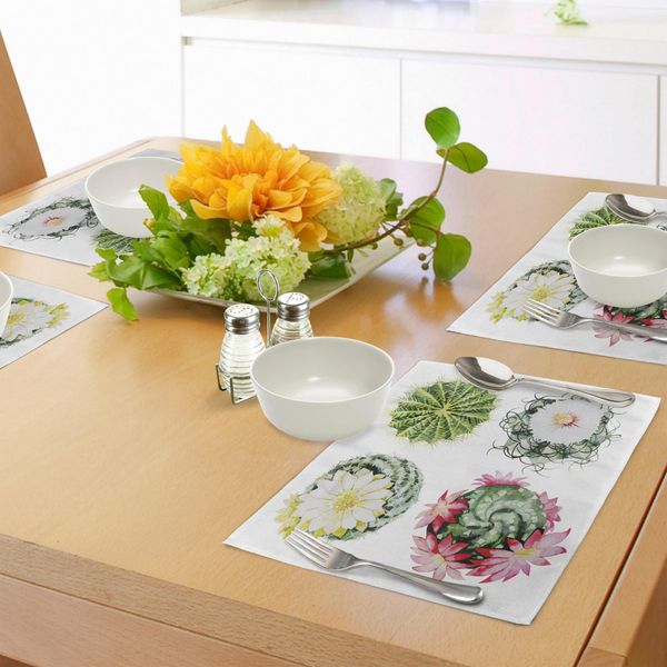 Abakuhaus Tovagliette Cactus, Stampa Retrò Messicana Con Cactus Del Deserto, Fiori, Piante, Botanica, Natura, Vintage, Tiscjdeco In Tessuto Resistente Al Lavaggio Per Sala Da Pranzo E Cucina, Multicolore-image