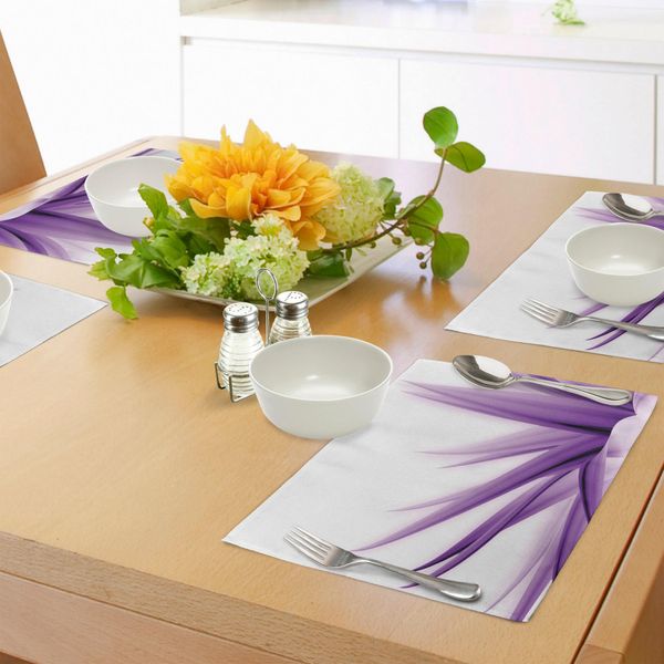 Tovagliette Abakuhaus Con Motivo Floreale, Stile Sfumato Viola, Foglie Lunghe, Stampa Colorata Con Dettagli Rilassanti, Decorazione Da Tavola In Tessuto Resistente Al Lavaggio Per Sala Da Pranzo E Cucina, Viola E Bianco-image