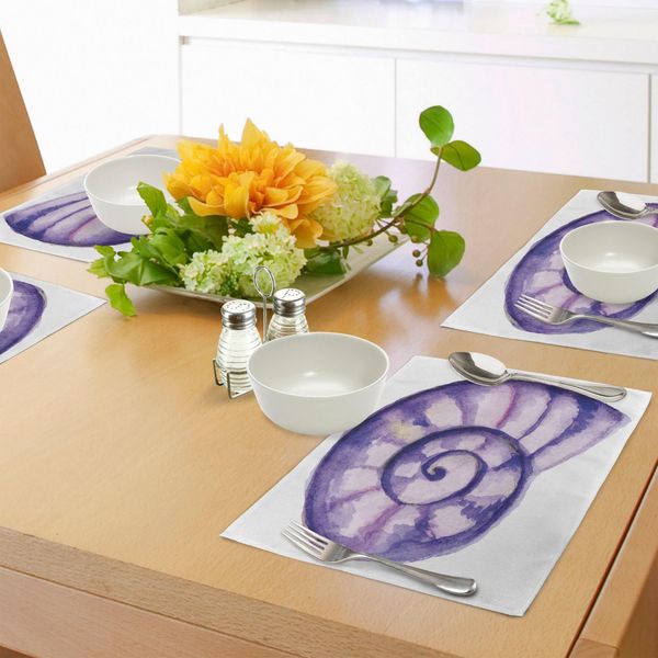 Abakuhaus Tovagliette Moderne, Mare-Oceano-Marina-Creature Marine-Animali-Conchiglie In Acquerello, Tiscjdeco In Tessuto Resistente Al Lavaggio Per La Sala Da Pranzo E La Cucina, Viola E Bianco-image