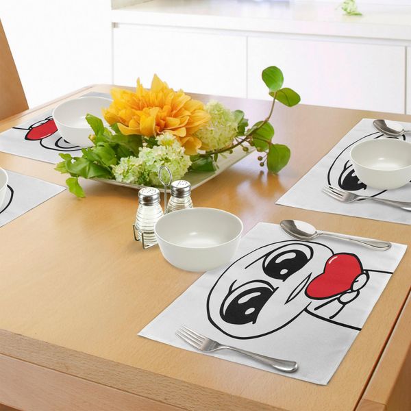 Tovagliette Umoristiche Abakuhaus, Simpatico Meme Di Un Innamorato Con Un Cuore Romance Forever Immagine Di Sposi, Tiscjdeco In Tessuto Resistente Ai Colori Per La Sala Da Pranzo E La Cucina, Bianco E Rosso-image