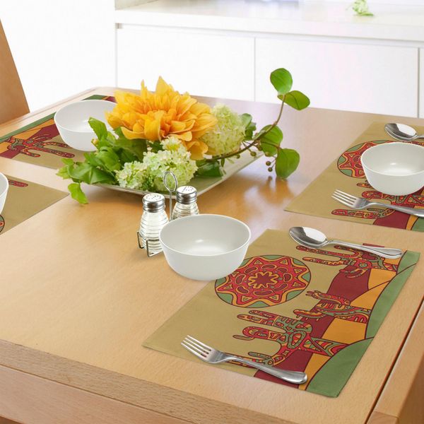 Abakuhaus Tovagliette Cactus, Stampa Cartoon Con Disegno Cactus Ed Effetti Tribali Orientali, Stampa Artistica Etnica, Decorazione Da Tavola In Tessuto Resistente Ai Colori Per Sala Da Pranzo E Cucina, Multicolore-image