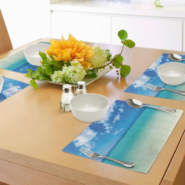 Abakuhaus Tovagliette Tropicali, Paradiso Ocean Dreamy Sea Vacanze Estate Serena Esotico Rilassante Immagine Estiva, Tiscjdeco In Tessuto Resistente Al Colore Per La Sala Da Pranzo E La Cucina, Blu Turchese-image